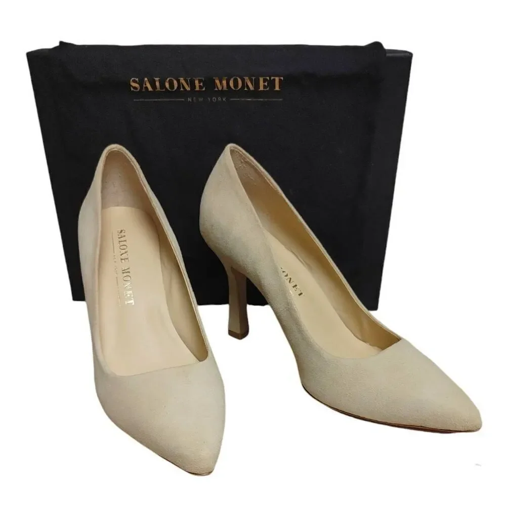 Anita Nubuck Pointed Toe Pumps by Salone Monet Light Cream Sz 9.5M - Picture 1 of 11